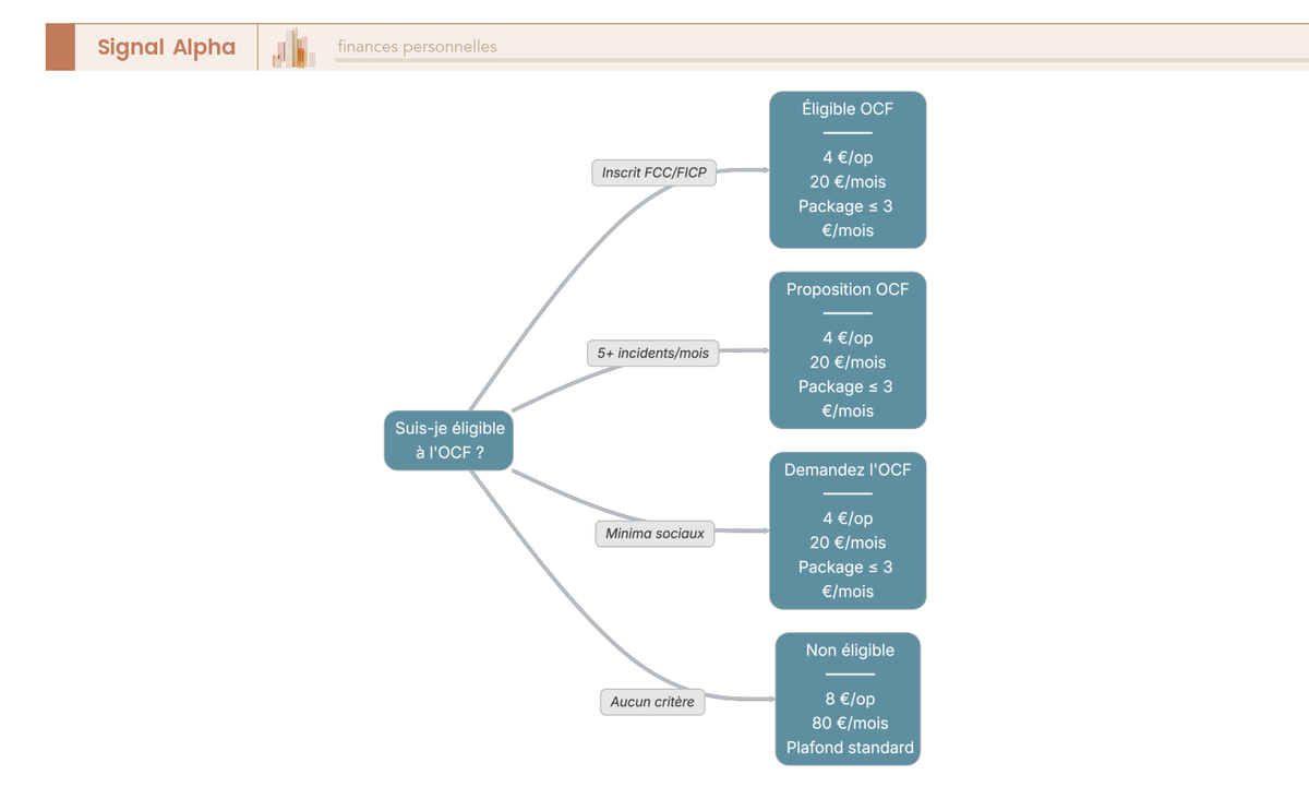 Arbre décisionnel à trois branches partant d'un nœud central, chaque branche aboutit à une boîte verte listant les plafonds réglementaires applicables, fond clair avec icônes symbolisant les critères